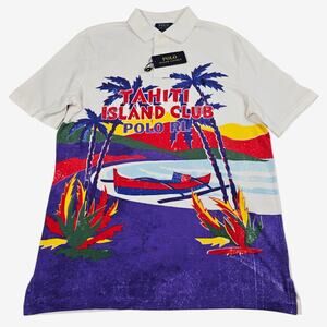 NWT Polo Ralph Lauren Polo Shirt Mens Medium White Tropical Tahiti Island Club